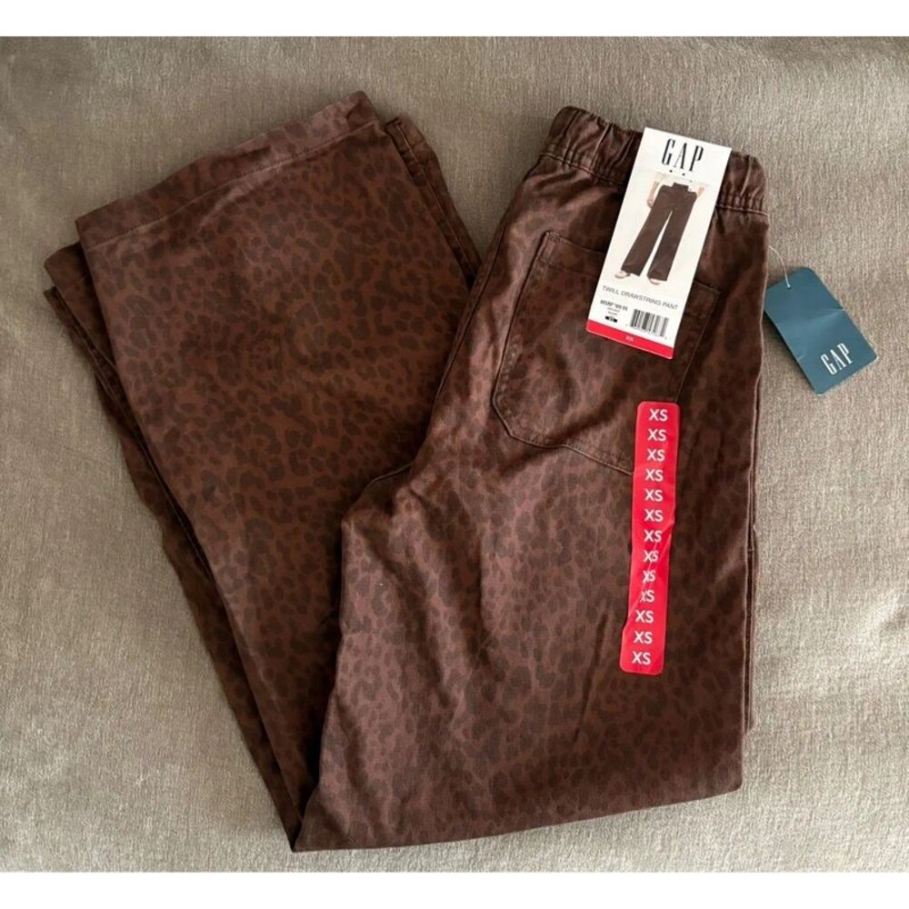 NWT Gap Twill Drawstring Pants Brown Animal Cheetah Print Size XS